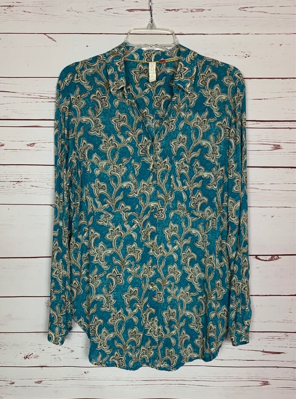 Pilcro Anthropologie Women's S Small Blue Button Long Sleeve Top Blouse Shirt